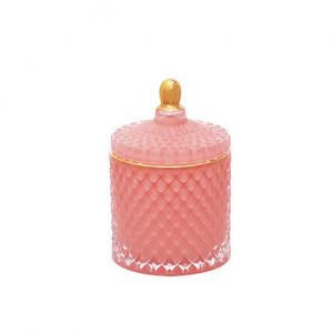 Wholesale Luxury Pink Candle Jar Glass Jar with Gold Lid